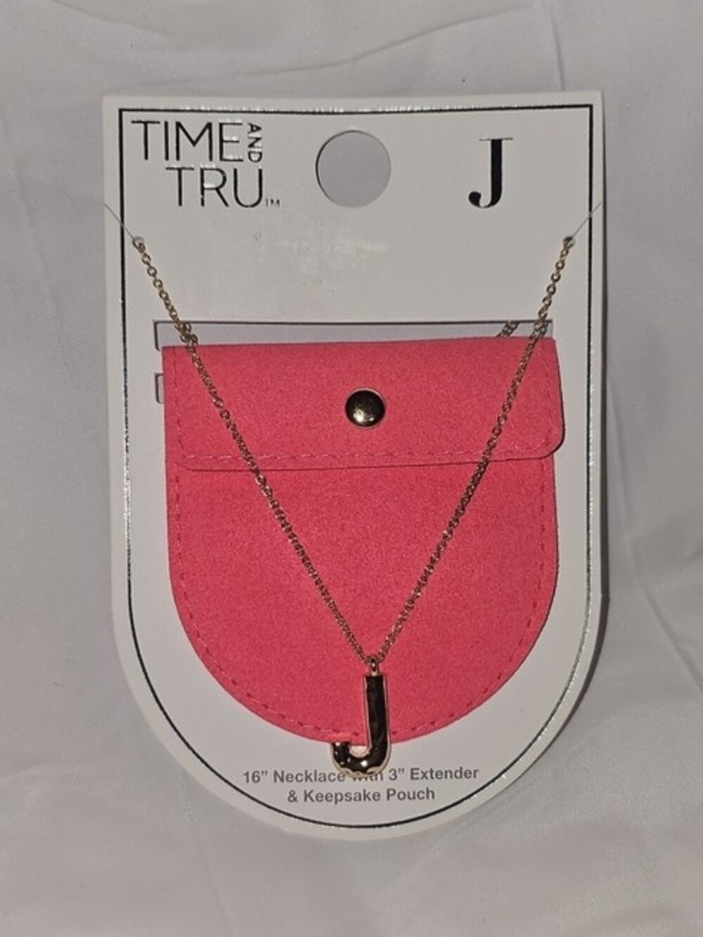 Time and Tru Goldtone Hammered Initial "J" Pendant Necklace with Pink Pouch New